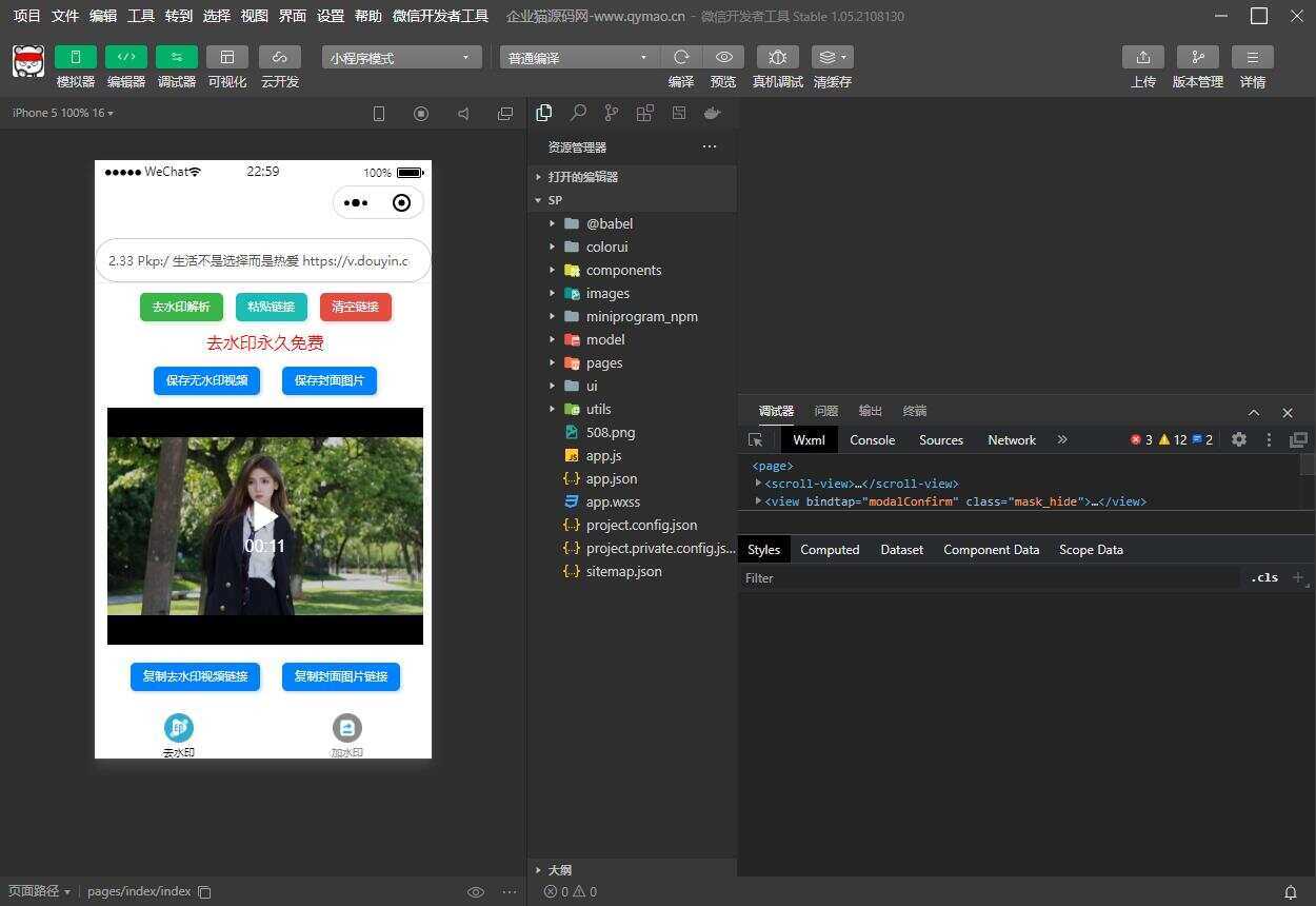 短视频去水印和图片加水印生成微信小程序源码 - 创梦DreamCreation知识站