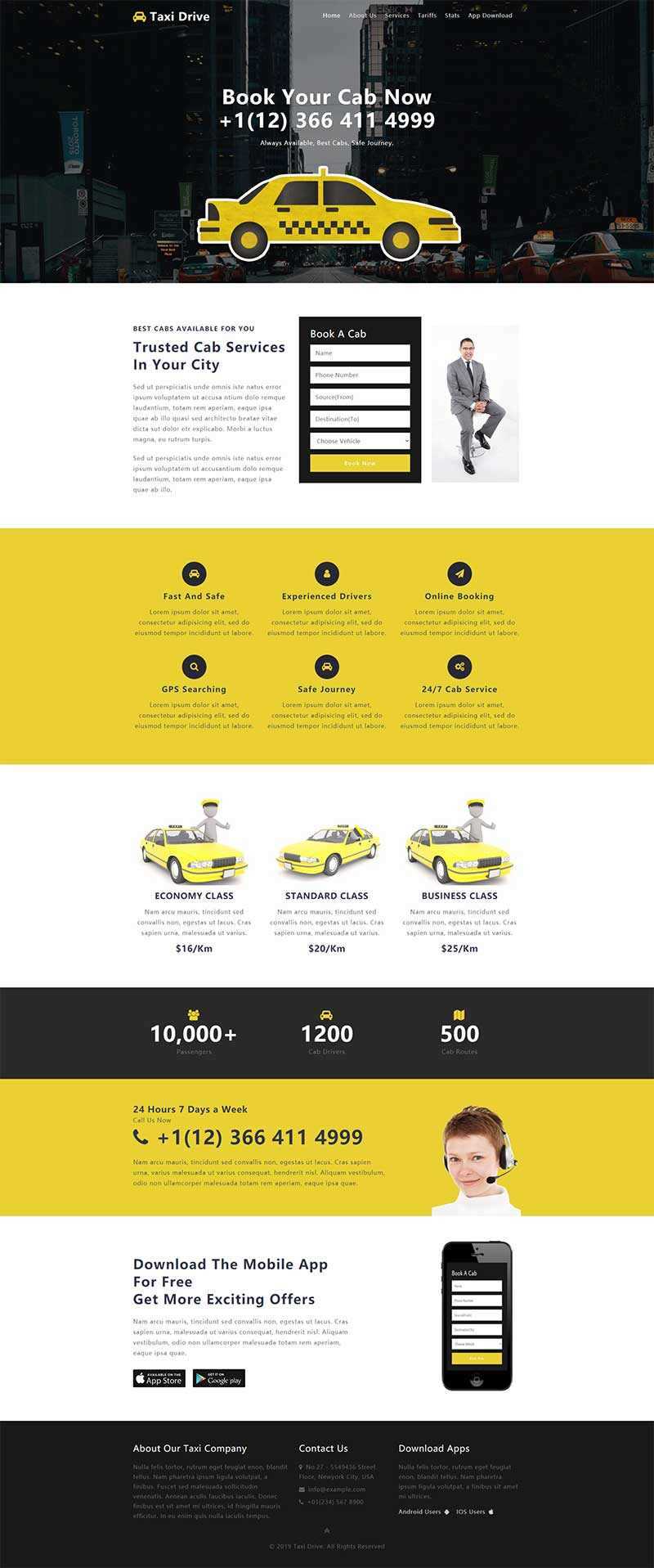 黄色出租车服务网站单页响应式网页html模板 - 创梦DreamCreation知识站
