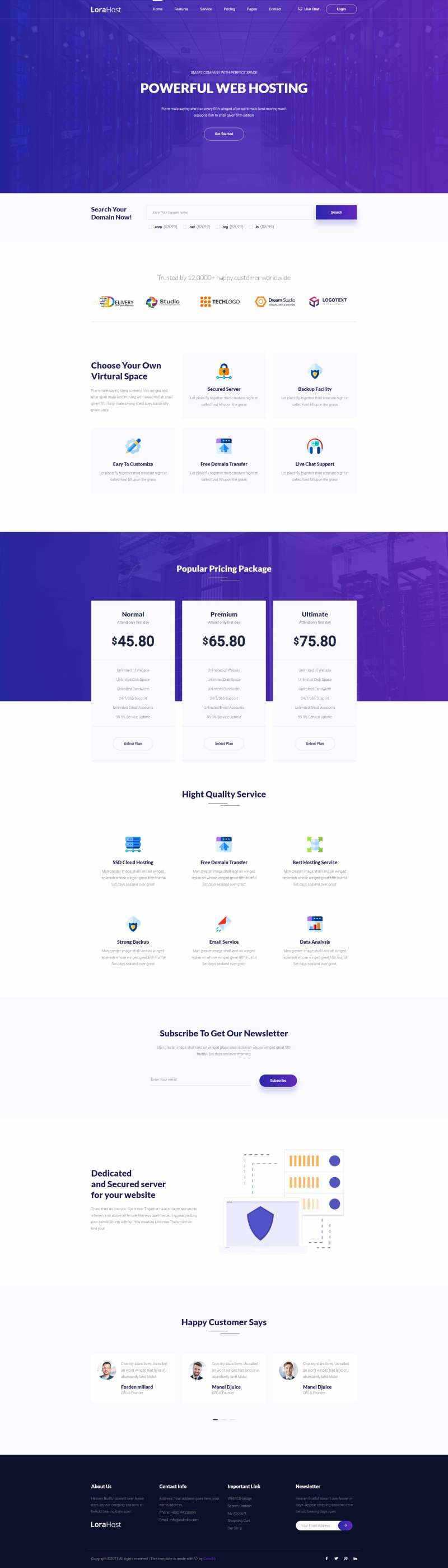 紫色的虚拟主机域名托管服务网站html模板 - 创梦DreamCreation知识站