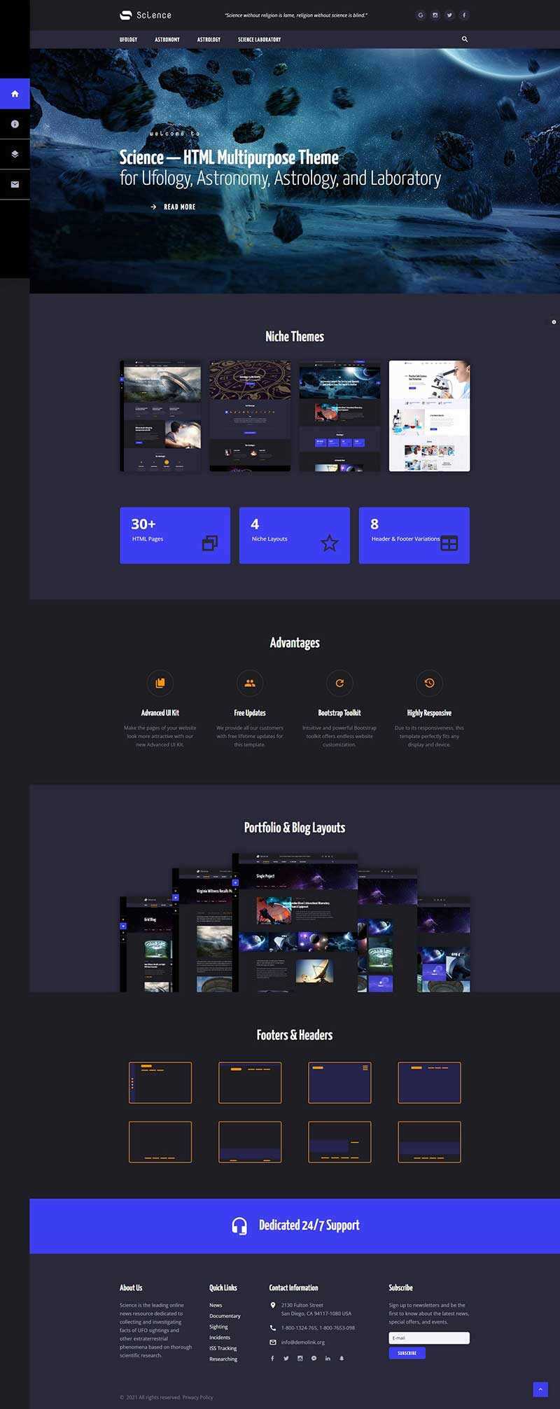 深色星空宇宙天文类多用途网站HTML模板 - 创梦DreamCreation知识站