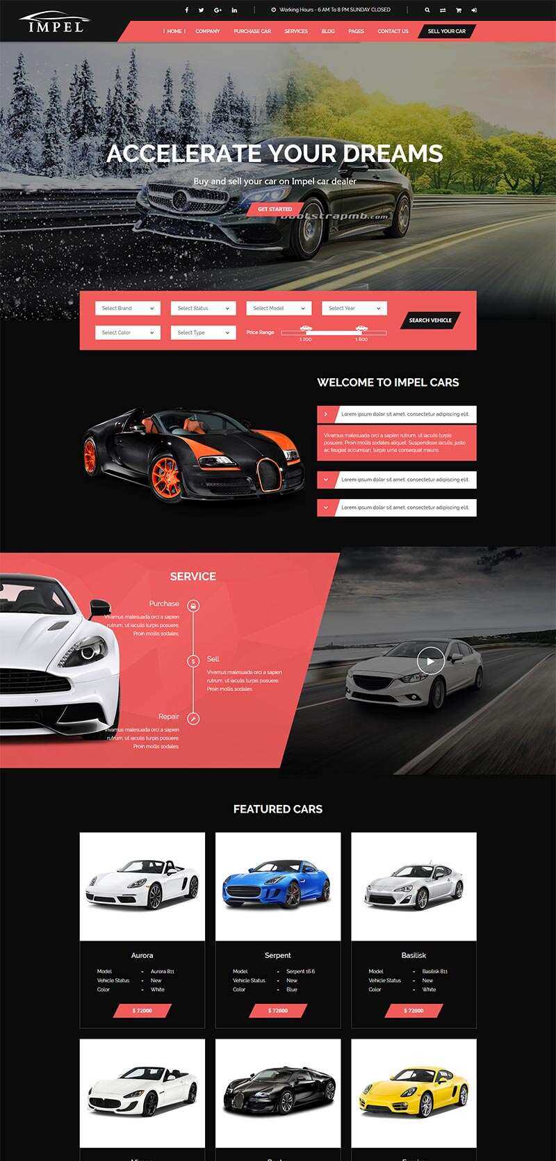 Bootstrap大气红色的汽车经销商网站html模板 - 创梦DreamCreation知识站