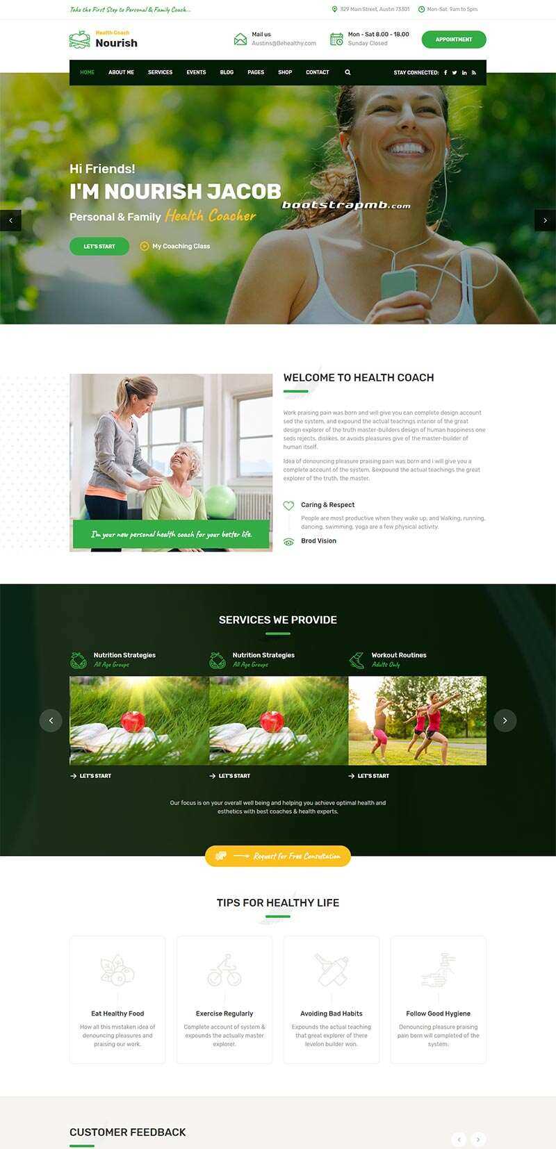 Bootstrap绿色的健康指导生活服务网站html模板 - 创梦DreamCreation知识站