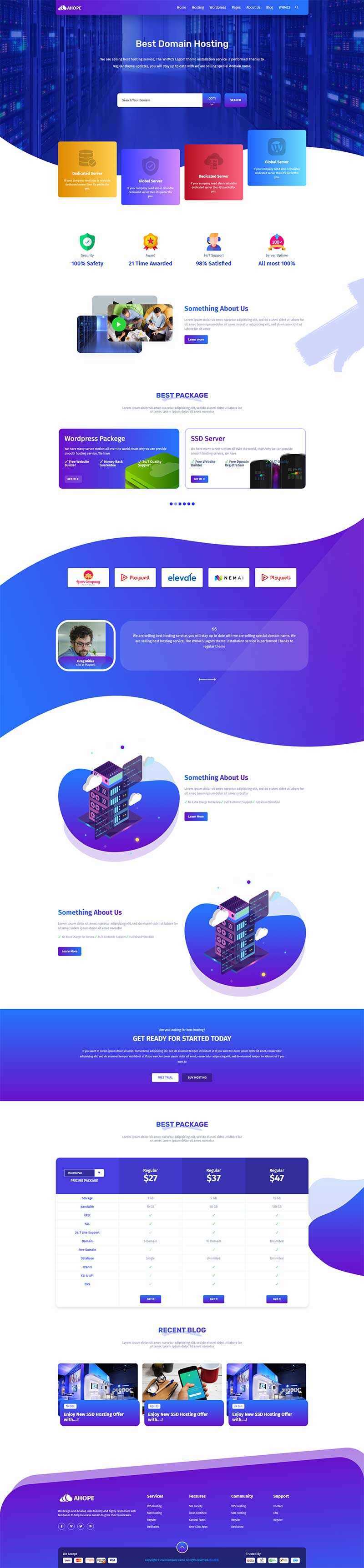 蓝色风格域名服务器托管服务公司网站html模板 - 创梦DreamCreation知识站