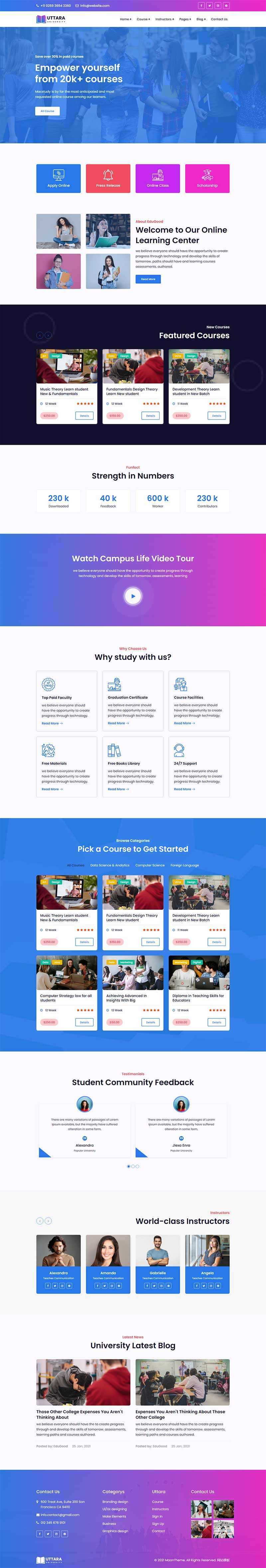 bootstrap响应式大学在线课程网站HTML模板 - 创梦DreamCreation知识站