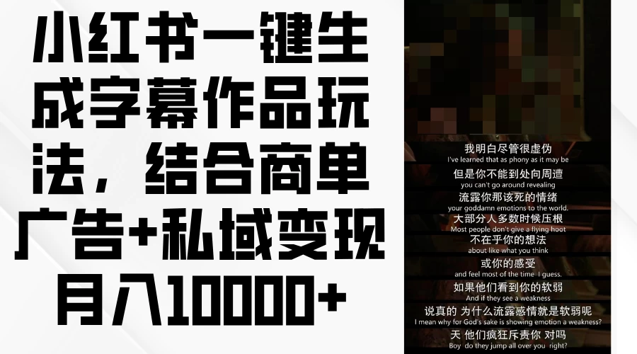 小红书一键生成字幕作品玩法，结合商单广告+私域变现月入10000+ - 创梦DreamCreation知识站