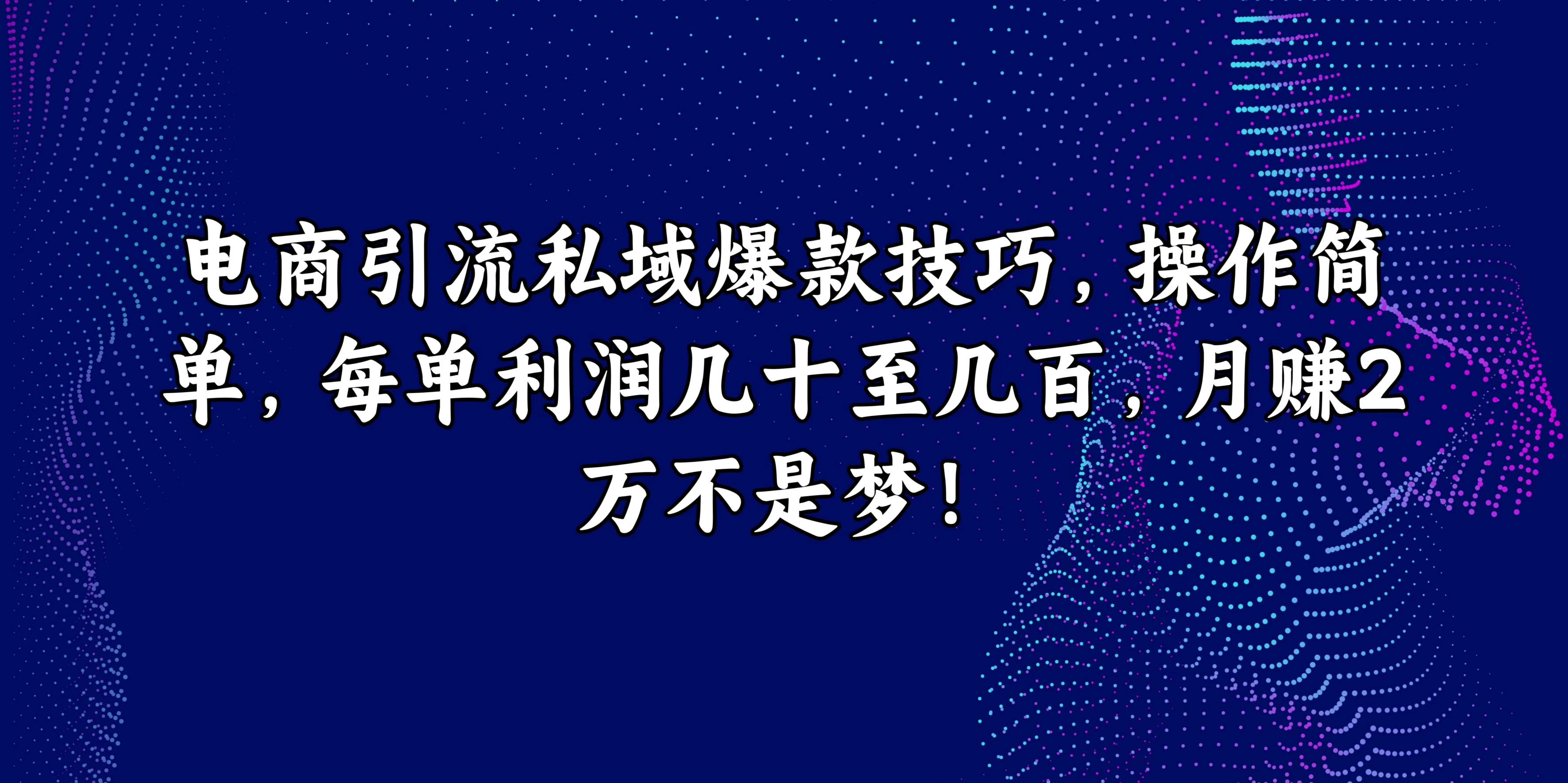 电商引流私域爆款技巧，操作简单，每单利润几十至几百，月赚2万不是梦！ - 创梦DreamCreation知识站