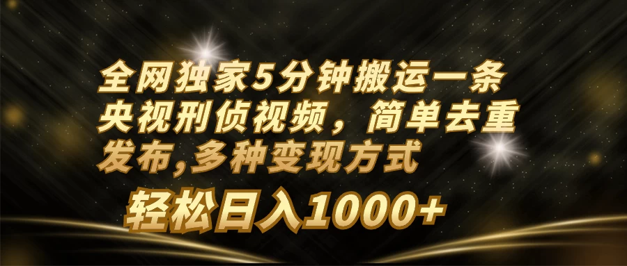 全网独家5分钟搬运一条央视刑侦视频，简单去重发布，多种变现方式，轻松日入1000+ - 创梦DreamCreation知识站
