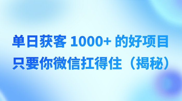 单日获客 1000+ 的好项目，只要你微信扛得住（揭秘） - 创梦DreamCreation知识站