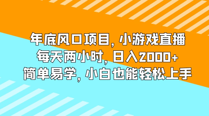 年底风口项目，小游戏直播，每天两小时，日入2000+，简单易学，小白也能轻松上手 - 创梦DreamCreation知识站