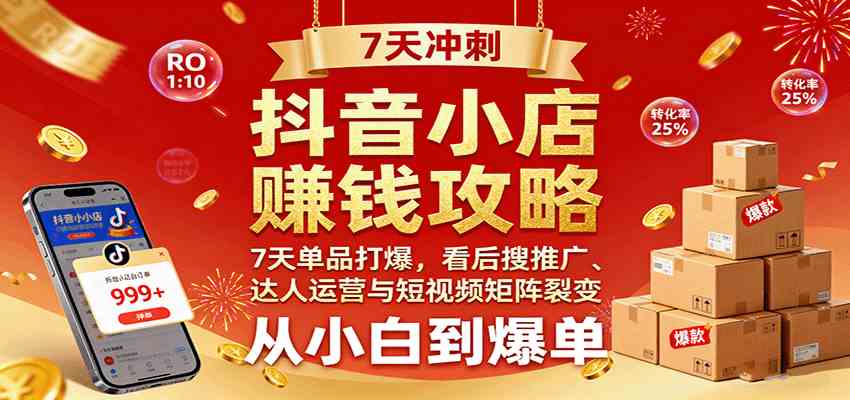 抖音小店赚钱攻略：7天单品打爆技巧，看后搜推广、达人运营与短视频矩阵裂变实战 - 创梦DreamCreation知识站