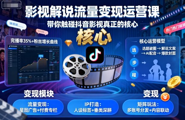 影视解说流量变现运营课，带你触碰抖音影视真正的核心 - 创梦DreamCreation知识站