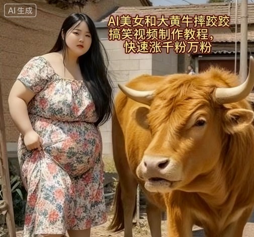 AI美女和大黄牛摔跤搞笑荒诞视频制作教程，快速涨千粉万粉 - 创梦DreamCreation知识站