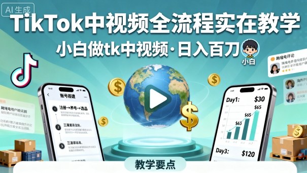 TikTok中视频全流程实操教学，小白做tk中视频，日入百刀 - 创梦DreamCreation知识站